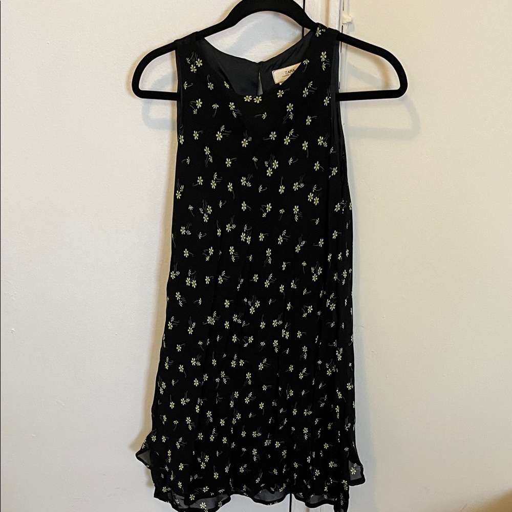 Zara Black Mini Dress with Floral Print